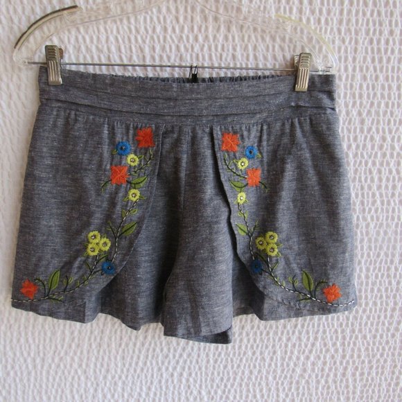 Ryu Pants - Ryu Shorts Blue Embroidery Skort Look Layered